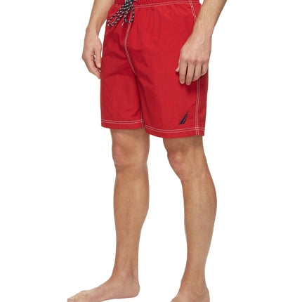 Nautica Men's Anchor Full Elastic Solid Trunk Swimsuit, Cherry RED, S