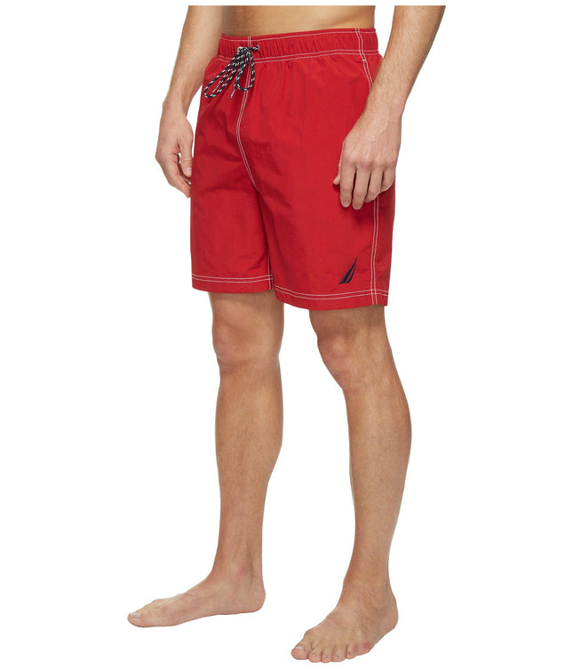 Nautica Men's Anchor Full Elastic Solid Trunk Swimsuit, Cherry RED, S