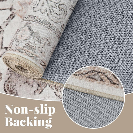 JINCHAN Antibacterial Runner Rug Washable Bohemian Hallway Rug 61x152CM Taupe Floral Thin Kitchen Mat Non Slip Carpet for Bathroom Kids Nursey Entryway Laundry Room Bedroom
