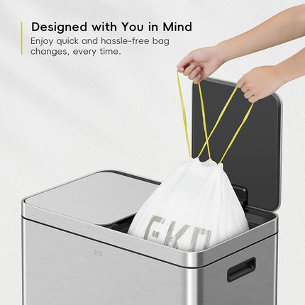 EKO Easy-Dispense Roll 100 Count Extra-Strong Drawstring Kitchen Trash Bags – 8 Gallon Garbage Bags (30.3L) 100 pack, Code F-1