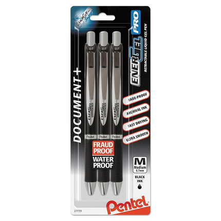 Bolígrafo de gel permanente EnerGel BLP77BP3A, negro, paquete de 3 unidades