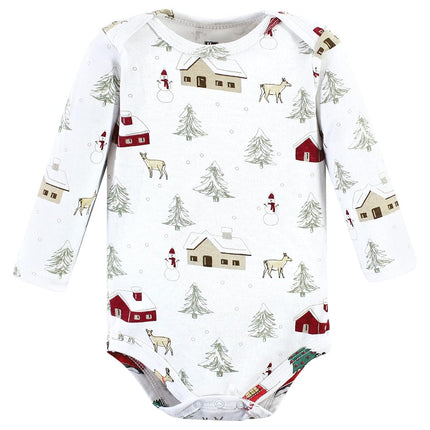 Hudson Baby unisex-baby Cotton Long-sleeve Bodysuits, Boy Holiday Village, 6-9 Months