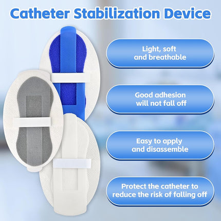 24 PCS Foley Catheter Stabilization Devices, Urinary Leg Bag Legband Holder Sticker, Catheter Supplies for PEG/G/Feeding Tube, Self Adhesive Catheter Tube Holder（Blue）