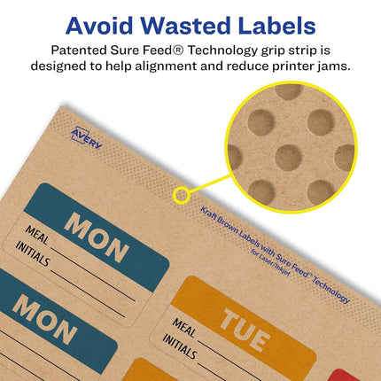 Avery Kraft Brown Rectangle Labels with Sure Feed, 1-1/4" x 2-3/8", 450 Kraft Brown Labels, Print-to-The-Edge, Laser/Inkjet Printable Labels