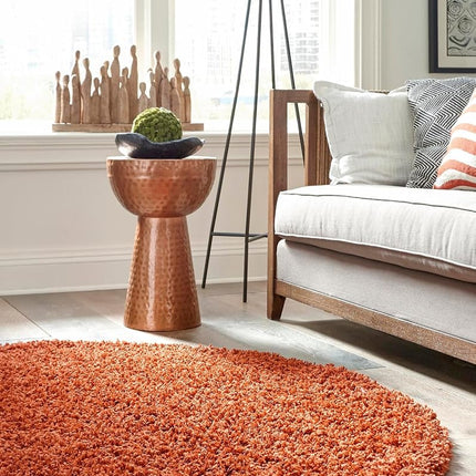 Unique Loom Solo Solid Shag Collection Area Modern Plush Rug Lush & Soft (3' 3" x 3' 3" Round, Terracotta)