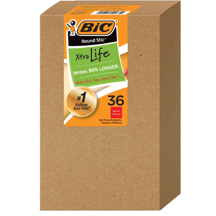 BIC Round Stic Xtra Life Red Ballpoint Pens, Mediu