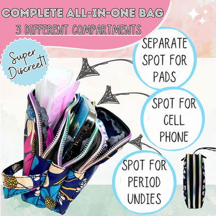 First Period Pal Pack to-Go Kit | 26 pcs | First Period Kit for Girls 9-12 | Period Bags for Teen Girls for School | Discrete Period Bag, Pads, Panty Liners, Period Kits for Girls 10-12 - Flowers