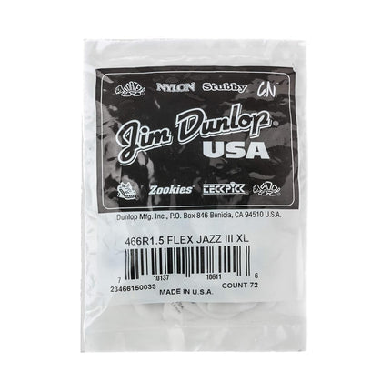 JIM DUNLOP 466R1.5 Tortex Flex Jazz III XL 1.5mm Guitar Pick - 72 Pack