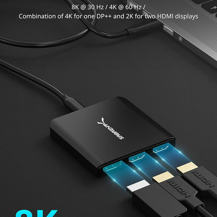 SABRENT USB C to HDMI Adapter with Dual HDMI & DisplayPort, 8K/4K Multi-Display Hub for MacBook, iPad Pro, XPS, Thunderbolt 3/4 Compatible (DA-H2D1)