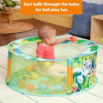 Bright Starts Rowdy Rainforest Stow & Go Baby Ball Pit with 20 Balls & 3 Ball Drops, Foldable Ball Pit for Babies & Toddlers 6+ Months, Includes Carry Bag