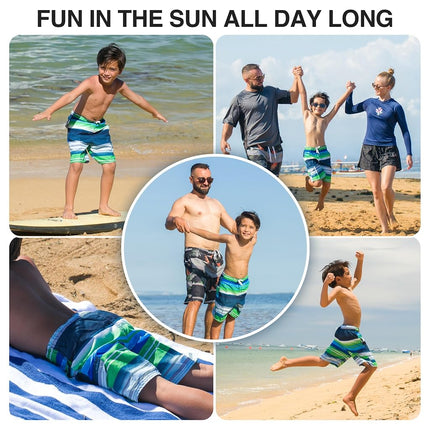 Kanu Surf Boys' Toddler Victor Stripe Quick Dry Beach Board Shorts Swim Trunk, Navy/Green, 4T