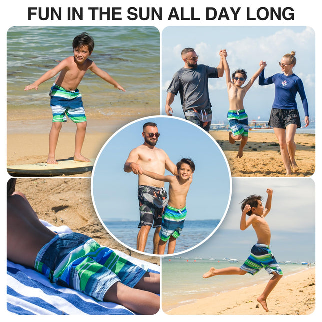 Kanu Surf Bañador tipo bermudas de secado rápido con rayas Victor para niños, Azul marino/verde, Pequeño (4)