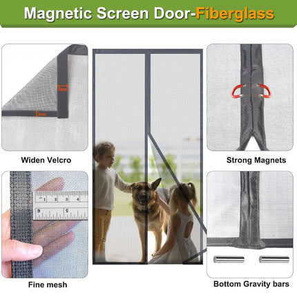 Risareyi Magnetic Fly Screens for Doors in Fiberglass, 100x200cm, Grey