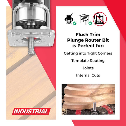 Amana Tool 47221-SFlush Trim Plunge Template1/4 D x 1/8 CH x 1/4 Inch SHKCarbide Tipped Router Bit with Mini 1/4 D Upper BB