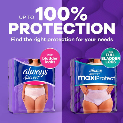 Always Discreet Adult Incontinence & Postpartum Underwear for Women, Classic Cut, Size Extra-Large, Maximum Absorbency, Disposable, 26 Count