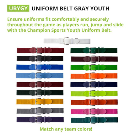 Champion Sports Baseball/Softball Uniform Belt - Comfort Nylon Stretch Fit Uniform Belt - Durable Leather Tab - Adult 22-46 Inches - Gray
