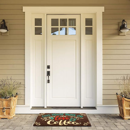 DII CAMZ11129 Indoor/Outdoor Natural Coir Easy Clean PVC Non Slip Backing Entry Way Doormat for Patio, Front, Weather Exterior Doors, 18x30, Love & Coffee