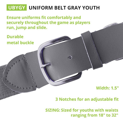 Champion Sports Baseball/Softball Uniform Belt - Comfort Nylon Stretch Fit Uniform Belt - Durable Leather Tab - Adult 22-46 Inches - Gray