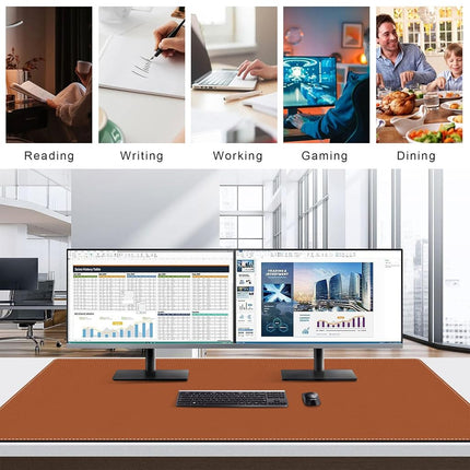 Mydours PU Leather Desk Pad, Dual-Sided Computer Mouse Pad, 140x70cm Large Desk Mats on The Top of Desks, Waterproof Desk Mat Protector for Office and Home Work (Brown)