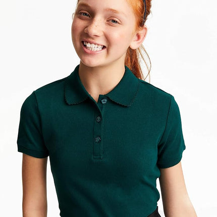 Polo French Toast Plus de manga corta para niñas con cuello piqué de punto interlock, color Hunter, talla Medium/10/12/Plus, verde