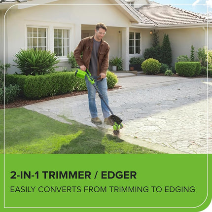 Greenworks 40V 13" 2-in-1 Cordless Trimmer/Edger w/20 Blades, Heavy Duty for Thick Weeds/Brush, Edges Fence/Sidewalk, Gas-Free Lightweight, 2.0Ah Battery & Charger