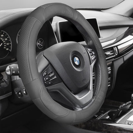 FH Group FH2002SOLIDGRAY Steering Wheel Cover (Deluxe Full Grain Authentic Leather Solid Gray)