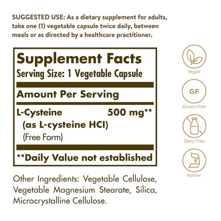 Solgar - L-Cysteine Free Form 500 mg. - 90 Vegetarian Capsules