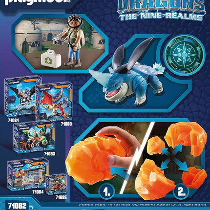 Playmobil 71082 How to Train your Dragon: Nine Realms Plowhorn and D'Angelo, Dragon Toy with movable limbs, wings and TV characters, Fun Imaginative Role-Play, Playset Suitable for Children Ages 4+