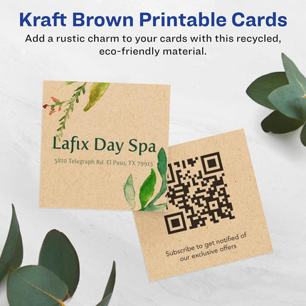 Avery Printable Square Business Cards with Sure Feed Technology, 2" x 2", Kraft Brown Cardstock, Print-to-the-Edge, Laser/Inkjet Cards, 600 Total