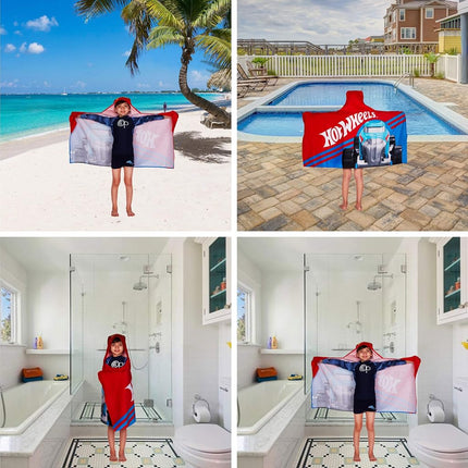 Hot Wheels Soft Cotton Bath/Pool/Beach Terry Hooded Towel Wrap, 24" x 50", by Franco Kids