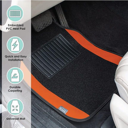 FH Group F14407ORANGE Universal Fit Premium Carpet Orange Automotive Floor Mats fits most Cars, SUVs, and Trucks with Driver Heel Pad, Full Set
