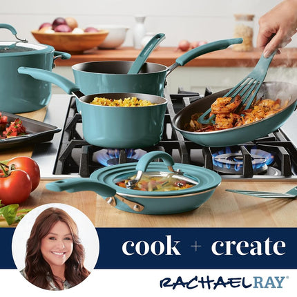 Rachael Ray Cook + Create Nonstick Saucier Pan/Saucepan, 3 Quart, Agave Blue