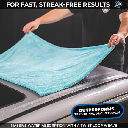 The Rag Company - The Liquid8r Twist Loop Microfiber Drying Towel - 25 in. x 36 in. 1100gsm 70/30 Blend (Aqua Blue)