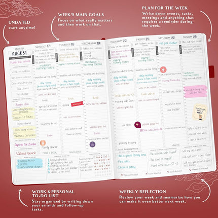 Legend Planner PRO Hourly Schedule - Weekly & Daily Organizer with Time Slots. Appointment Book Journal for Work & Personal, A4 (Wine Red)