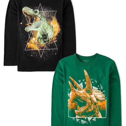 T-shirt à manches courtes avec motifs 2-pack pour garçons The Children's Place, Triceratop/Dino Galaxy 2-pack, XX-Large