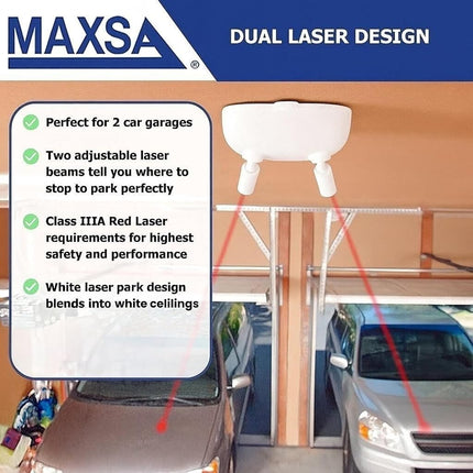 Maxsa 37110-W-RS White Park Right Battery Powered Garage Laser Park Dual Laser