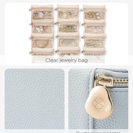 Vlando Travel Jewelry Case Organizer,Small Jewelry Box with 12 Velvet Jewelry Storage Pockets,Christmas Gift Ideas for Bride Friends Women Girls-Baby Blue