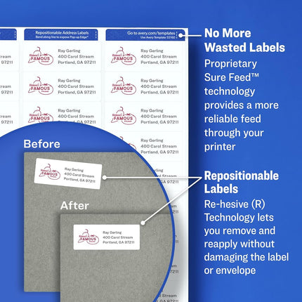 Avery 55164 Repositionable Shipping Labels, Laser, 3 1/3 x 4, White (Box of 600 Labels)
