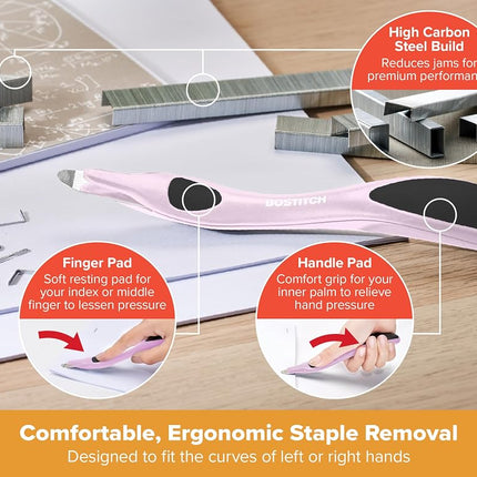 Bostitch Titan Heavy Duty Metal Stapler, 50 Sheet Capacity with 1250 Staples and Ergonomic Staple Remover, Jam Free Stapling, Full Strip Stapler for Desk, Office and Classroom, Pink & White