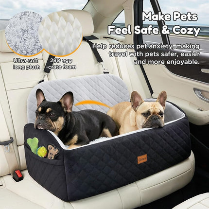 Gimars Upgrade Dog Car Seat with Reversible Long & Short Plush Seat Cushion for Small/Medium/Large Dogs Up to 27kg, Detachable Washable Anti-Slip Dog Booster Seat with 13cm 28D Egg-Crate Foam, L