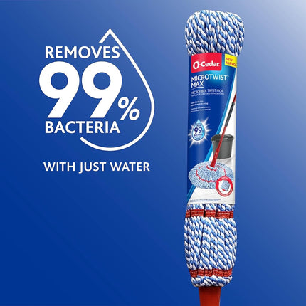 O-Cedar MicroTwist MAX Microfiber Twist Mop with 1 Extra Refill | Features Hands-Free Wringing | Extra Large 18-Inch Mop Head | Safe on All Floor Types,Red