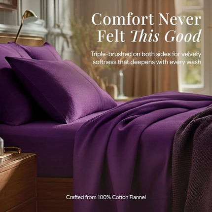 Tribeca Living Twin Luxury Solid Flannel Deep Pocket Sheet Set, Dark Purple