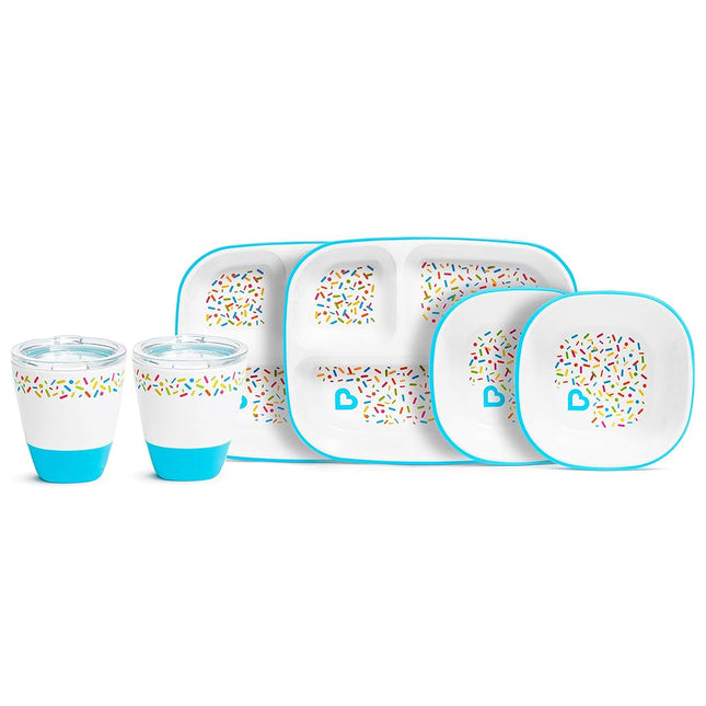 Munchkin Splash 6 Piece Toddler Divided Plate, Bowl & Cup Dining Set, Blue Sprinkles
