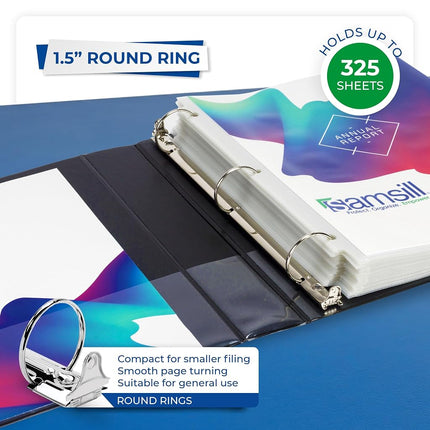 Samsill 1.5 Inch 3 Ring Binders, Made in USA, Economy Round Ring, Clear View Cover, 325 Sheet Capacity - for School, Home, Office - Black, 12 Pack