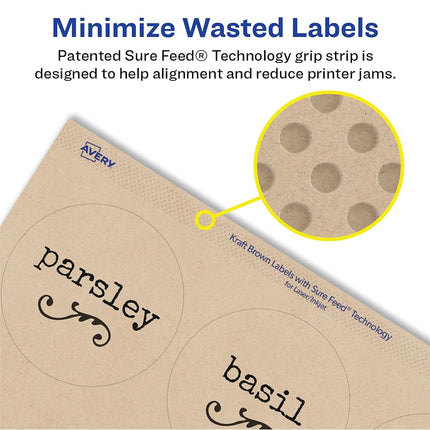 Etiquetas Redondas Imprimibles Avery, 2.5" de Diámetro, Marrón Kraft, 1,125 Etiquetas Personalizables (22808)