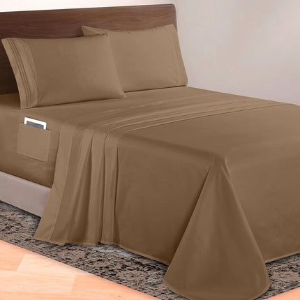 Elegant Comfort Luxurious 1500 Premium Hotel Quality Microfiber 4-Piece Sheet Set, 18-24 Inches Deep - Extra Deep Pocket Sheets - Ultra Soft 4PC Deep Pocket Sheets, Queen, Taupe