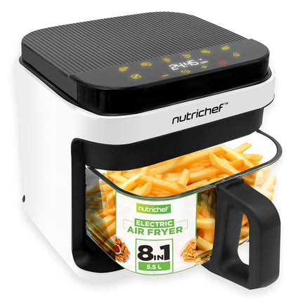 Nutrichef 5.5L Air Fryer with Transparent Glass Ba