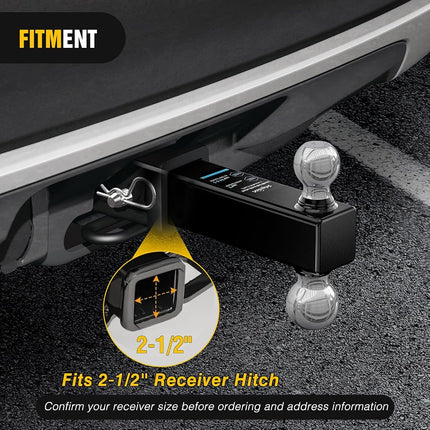 Nilight Multi-Ball Trailer Hitch Ball Mount, 2 & 2-5/16 Inch Balls, Dual Ball Mount fits 2-1/2-Inch Hitch Receiver, Chrome Plating