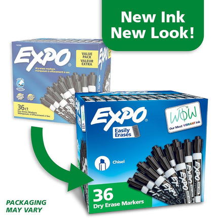 EXPO Low Odor Dry Erase Markers, Chisel Tip, Black, (Pack of 6, 216 Count Total)