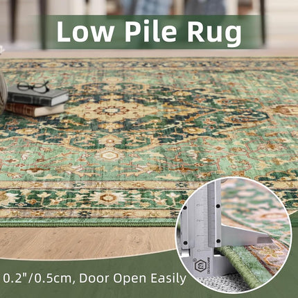 Green Area Rug 3x5 Washable Rug Non-Slip Area Rugs for Bedroom Living Room Kitchen, Printed Low-Pile Ultra-Soft Cute Dorm Rug Room Decor for Teen Girls(Border Green)